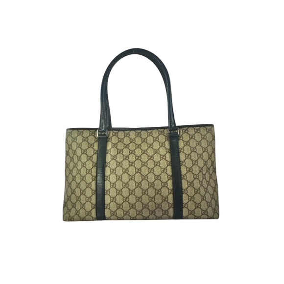 GUCCI Brown/Beige PVC Canvas GG Supreme Tote with Blue Leather trim - Picture 3 of 16